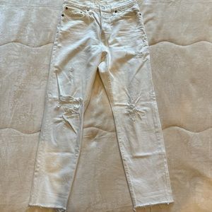 Levi Strauss Destroyed White Denim Straight Leg Cutoff Jeans, Size 28